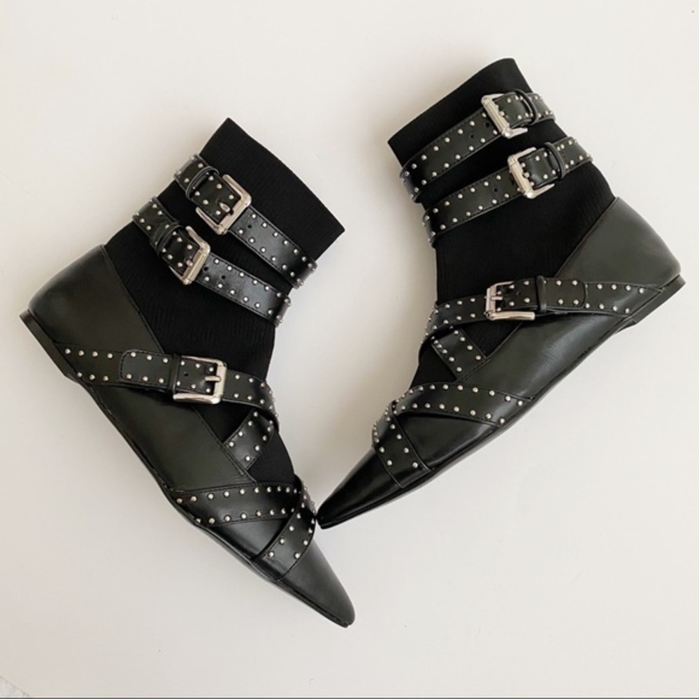 Zara black studded sock ankle booties